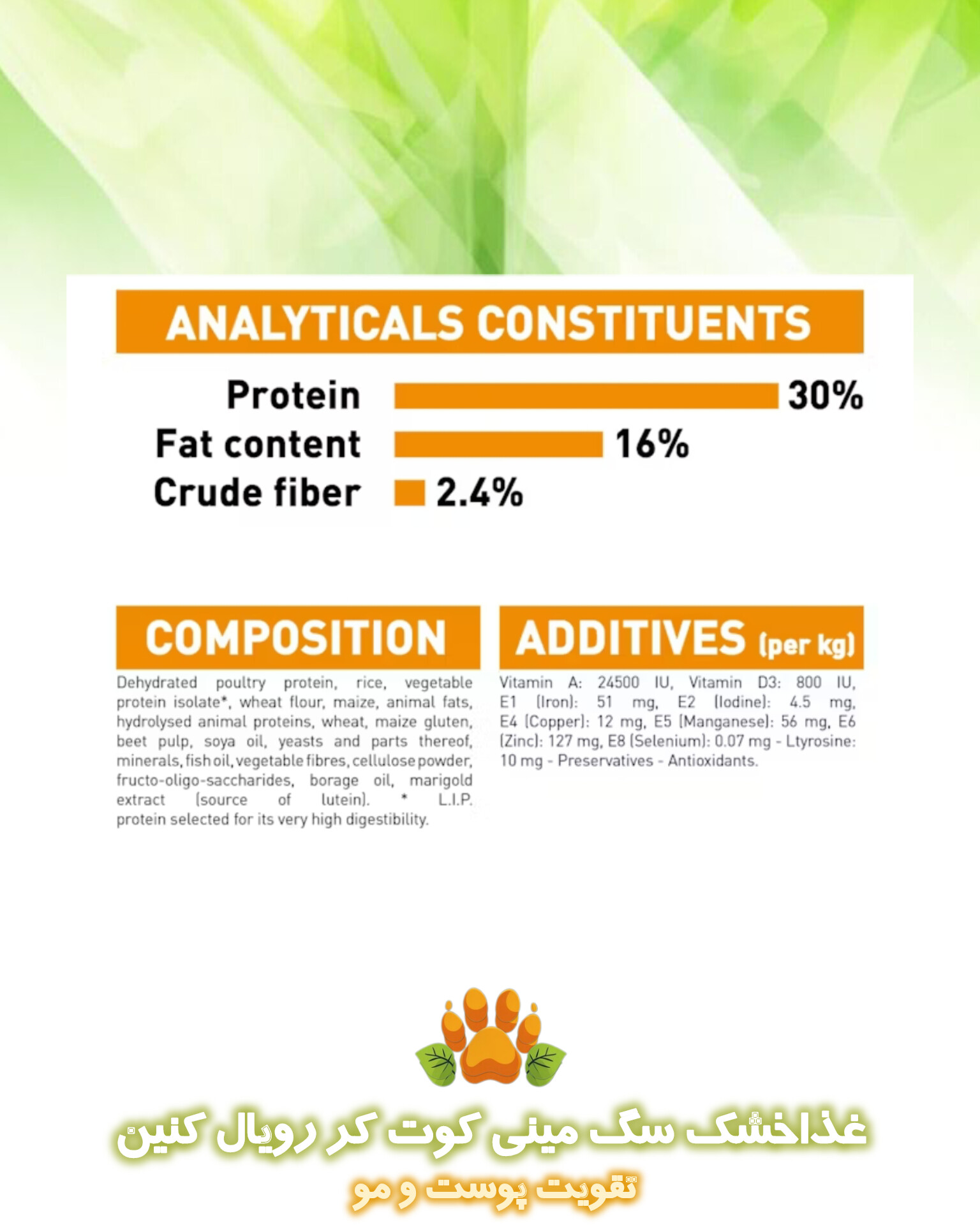 آنالیز غذا خشک مینی کوت کر