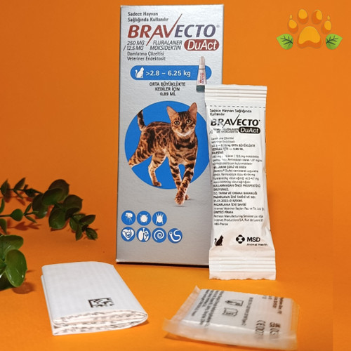 قیمت براوکتو دو اکت گربه ۲/۸ تا ۶/۵ کیلو برای رفع و پیشگیری در برابر کک و کنه و جرب bravecto duact cat براوکتو گربه