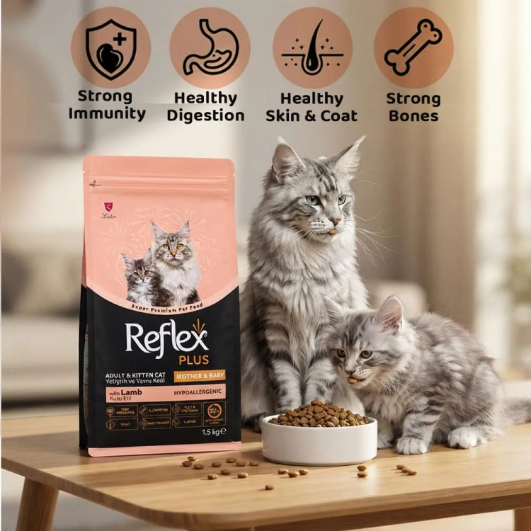 غذای خشک گربه رفلکس پلاس Mother & Baby Cat با طعم گوشت بره