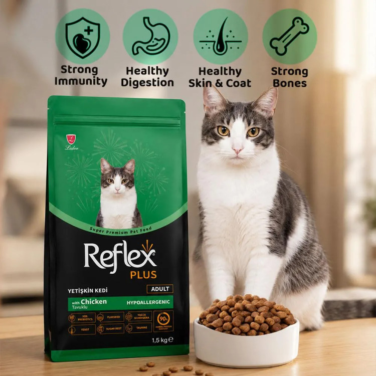 غذای خشک گربه رفلکس پلاس بالغ با طعم مرغ reflex plus adult cat chicken