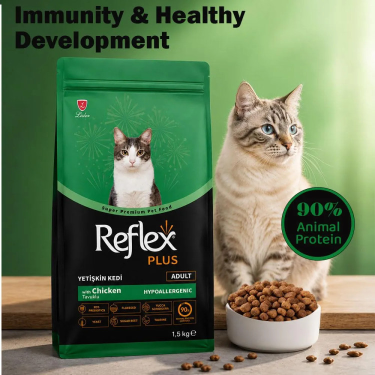 غذای خشک گربه رفلکس پلاس بالغ با طعم مرغ reflex plus adult cat chicken